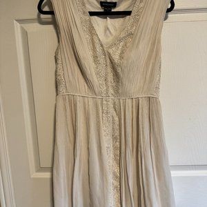 Marciano short chiffon dress with pleating and lace, Cream, Size 6